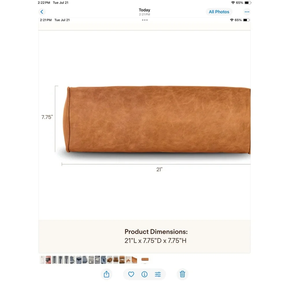 Poly and Bark Cognac Tan Italian Leather Bolster Pillows Set of 2 MCM 21x7.75